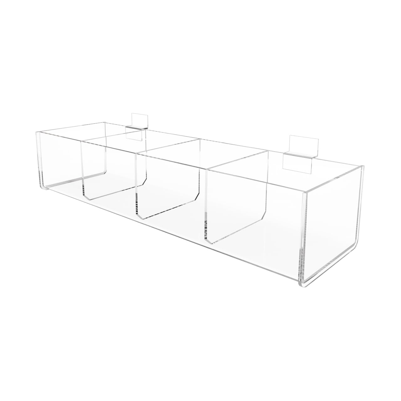Photo 1 of Slatwall Acrylic Retail Tray Four Compartment 15.75" Wide x 4.75" Deep Dump Bin Clear Product Merchandise Storage Caddy for Businesses by Marketing Holders