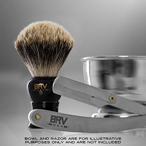 BRV MEN Shaving Brush - Pure Badger Hair - Badger Brush - Rich Lather - Shave Brush - Use with Double-Edge Safety, Straight Razor or Shaving Bowl - Genuine Badger Bristles - 19mm knots - Black - Thumbnail 4