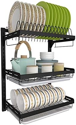 CONGZWJ 2-Tier/3 Tiers Stainless Steel Rustproof Kitchen Dish Drainer Drying Rack Rack Organiser Holder Drip Tray (Size : Three floors)