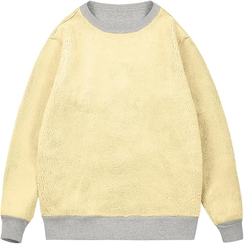 Sherpa Lined Sweatshirts for Men Winter Warm Fleece Pullover Sweatshirt Casual Long Sleeve Crewneck Thermal Shirts Gray