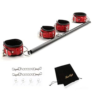 exreizst Expandable Spreader Bar with Adjustable Straps Kit Training Tools Set for Home Yoga, Black and Red