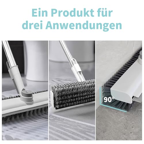 AIR U+ Scrubber with Handle - Tile Cleaner with Squeegee Floor 3 in 1, Telescopic Handle Floor Brush for Cleaning Shower, Bathroom, Patio, Pool, Garage, Kitchen, Wall and Deck