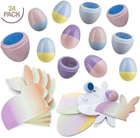 FAVONIR™ Easter Favors 24 Gift Pack Stationery Set – 12 Notepads – 12 Egg Shaped Assorted Stampers - Ideal As Party Favor Fillers, Reward Prizes, Carnival And Events.