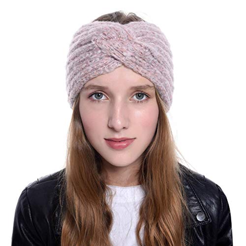 Pongfunsy Women Girls Headband, Women Winter Cross Braided Headband Knitted Twist Headband Warmer Head Wraps Headwear (Pink)