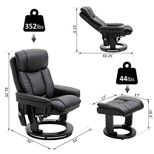 PU Leather Massage Recliner Chair with Ottoman 10 Point