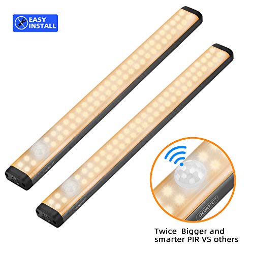 led Closet Light Motion Activated Rechargeable – GONOTO (2020 New) 1500mAh 54 LED Under Cabinet Lights Battery Operated Motion Sensor Wireless Pantry Light for Wardobe,Kitchen 3W White 3 Mode 2pack