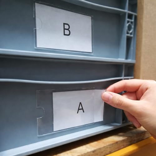 KLEBESHOP24 24 x Clear Adhesive Badge Holders - For ID & Filing - With Insertable Cards - 25x75mm