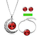 Excow Jewelry Miraculous Ladybug Earrings Bracelat Pendant 3pcs Set