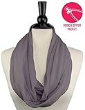 Solid Color Grey Infinity Scarves for Womens Fashion Scarf Zipper Pocket - Pop Fashion