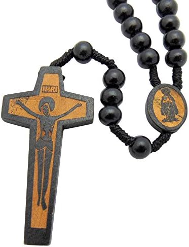 Black Corden Wood Bead Rosary for Men or Boys