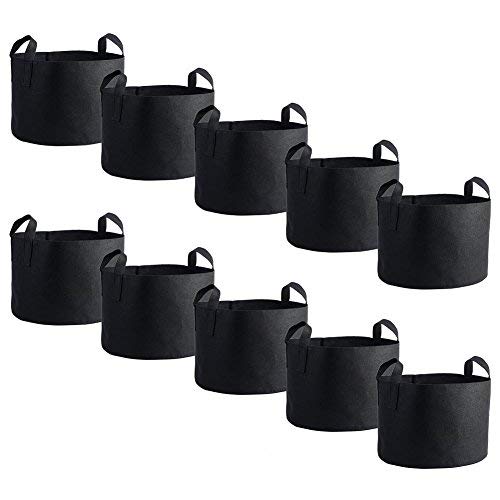 Yosoo Aeration Planting Pot, 7Gallon/10Gallon Round Planting Grow Bags Aeration Fabric Pots with Handles Garden Potato Vegetable Flower Root Container Bonsai Pot (5Pack-10GAL)