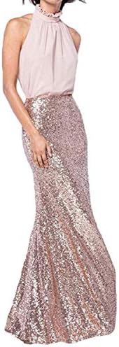 Sequin Bridesmaid Dresses Long High Neck Chiffon Evening Prom Gown for Women