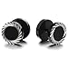 COOLSTEELANDBEYOND 10MM Illusion Tunnel Plug Black Stainless Steel Mens Earrings Screw Back with Laser Patterns, 2 Pcs
