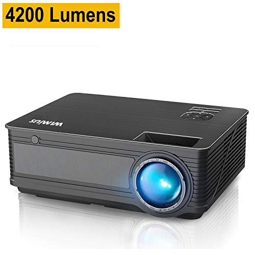 Projector, WiMiUS P18 Upgraded 4200 Lumens LED Projector Support 1080P 200" Display 50,000H LED Compatible with Amazon Fire TV Stick Laptop iPhone Android Phone Xbox Via HDMI USB VGA AV Black