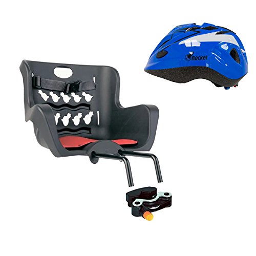 Bellelli Pulcino Bicycle Child Seat Child Carrier For Bikes Mount On Front Fork Made In Italy Super And Super Safe For Your Child (Black + Blue Helmet)