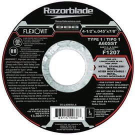 FlexOVit Wheel Cutoff 4-1/2"X.045"X7/8" Type 1 A60Sst Razorblade Long Life Metal Stainless For Angle Grinder Only With Type 1 Flanges For Cutoff Only -1 Box of 25