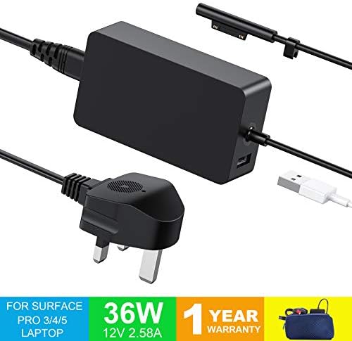 Surface Pro 4 Charger Surface Pro 3 Charger, LEMARCH 36W 12V 2.58A Power Supply Compatible With Microsoft Surface Pro 3 / 4 / i5 / i7 Surface Pro 5 Surface Laptop with UK AC Power Cord