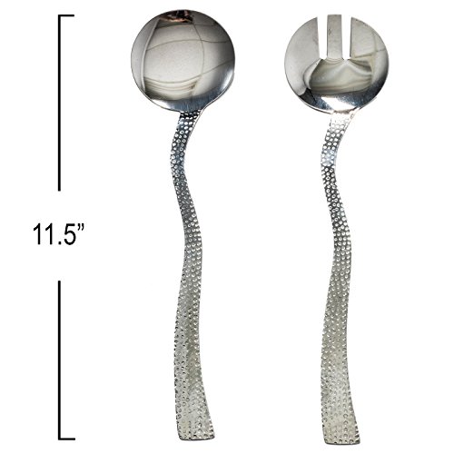 Salad Bowls with Serving Utensils - Hammered, Stainless Steel, - Large Serving Bowl by Colleta Home ... (Salad Spoons)