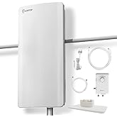 ANTOP HDTV ＆ FM Amplified Antenna 85 Miles AT-800SBS with Dual Outputs Smart Boost System, Support TV and Second Device-FM St