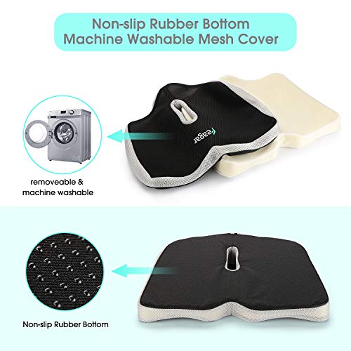 Seat Cushion, Feagar Office Chair Car Seat Cushion Extra Large Memory Foam with Carry Bag and Anti-Slip Bottom Helps for Back Hip Coccyx/Tailbone Sciatica Pain Relief