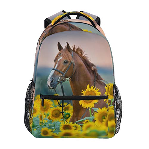 Horse Sunflowers Backpack Girl Backpacks for School Elementary Cute
