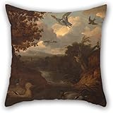 Artistdecor Oil Painting Francis Barlow - Ducks And Other Birds About A Stream In An Italianate Landscape Pillow Shams 16 X 16 Inches / 40 By 40 Cm Gift Or Decor For Wedding,festival,monther,gf,wed