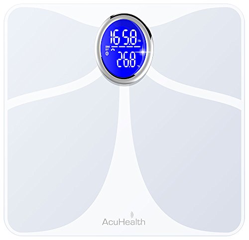 AcuHealth Body Fat Scale and Fitness Analyzer - Your Personal Health Monitor with Bluetooth Connectivity with iOS & Android Smartphone and Tablet Devices Analyzes 10 Heath Parameters ( White )