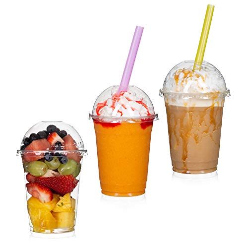16oz Clear Plastic Cups with Dome Lids and Straws (100 Set) - Thumbnail 4