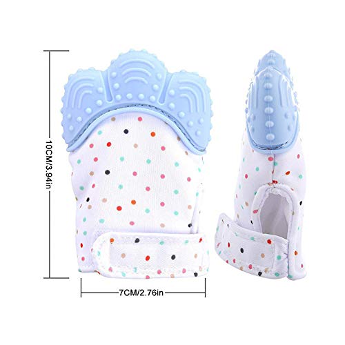 Huifen Baby Soothing Teething Mitten, Self-Soothing Pain Relief Mitt Stimulating Teether Toy, Original Silicone Teether Mitten Glove for Babies, Toddlers, Infants, Boy and Girl (2Pack, Blue)