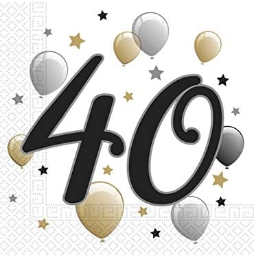 Procos Milestone 40 88867 Serviettes, 33 x 33 cm, Pack of 20, Balloon Motif, 40th Birthday, Silber, Gold, Mittel