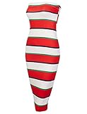 DRESSIS Women's Striped Strapless Bodycon Stretchy Midi Tube Dress (22 Colors)