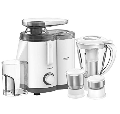Havells Endura Cresta Juicer Mixer Grinder, 500W, 4 Jar (White and Grey)