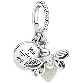 PANDORA Glow-in-the-Dark Firefly Dangle Charm - Compatible Moments Bracelets - Gift for Women - Sterling Silver with Glow-in-the-Dark Glass - with Gift Box