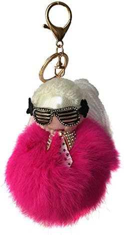 Becool Rabbit Fur "Preppy Girl" fur Pom Pom Key chain for handbag and wallet (Pink)