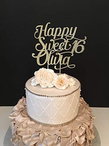 Funlaugh Any Name Glitter Happy Sweet 16 Birthday Sweet Sixteen Glitter 16Th Birthday Sweet 16 Cake Topper Bridal Shower Gift Custom Cake Toppers Wedding Decorations Present for the Bride