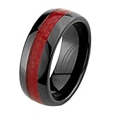 8mm Round Edge Ceramic Comfort Fit Red Carbon Fiber Fibre Wedding Band Ring (Size 5 to 15)