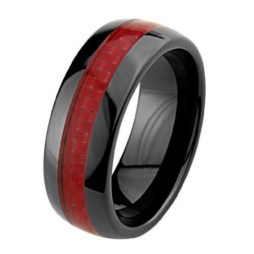 8mm Round Edge Ceramic Comfort Fit Black Carbon Fiber Fibre Wedding Ba