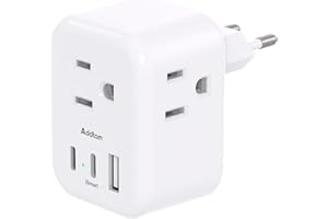 European Travel Plug Adapter, International Power Plug Adapter with 3 Outlets 3 USB Charging Ports(1 USB C), Travel Essential