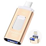Type-C Flash Drive iPhone USB Flash Drive 128 GB High Speed Memory Stick 3 in 1 Thumb Drive Jump Drive for Android, Samsung, iPhone, MacBook, PC and More Devices (Gold)