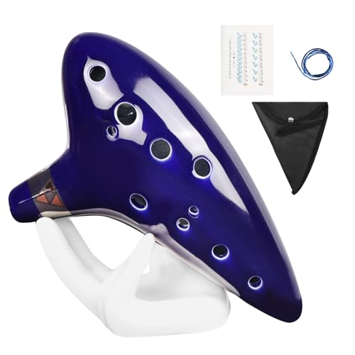 Ocarina, Ocarina 12 Tons Alto C com Cerâmica 12 Furos c/Bag e Suporte, Embalagem em Caixa Colorida, Flauta de cerâmica de 16 * 10 * 5,5 CM