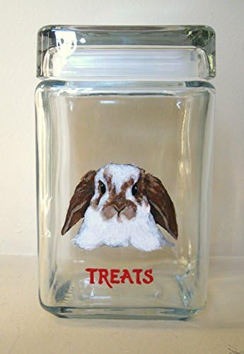 Rabbit, Bunny, Pet Food Jar, Hand Painted Canister, Custom Container, Pet Storage, Glass Jar, Animal Art, Original Painting