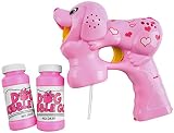 Adorable Bubble Blowing Gun for Kids w/ Unique LED & Barking Sound Effects | Bubble Solution Fluid Included | Durable Light Up Bubble Shooter | Great Summer Outdoor Toy for Boys and Girls (Pink)