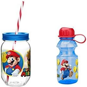 Super Mario Brothers Mason Jar Tumbler and 14 Oz Tritan Plastic Water Bottle - 2 Items Bundle by Super Mario Brother