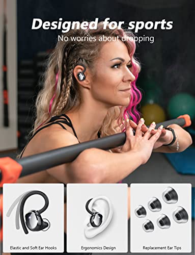 2022 Upgrade Wireless Earbuds,VOESUD Bluetooth 5.3 Headphones with Mic,Wireless Headphones Running with IP7 Waterproof Ear Hooks,Touch Control for Sport/Work