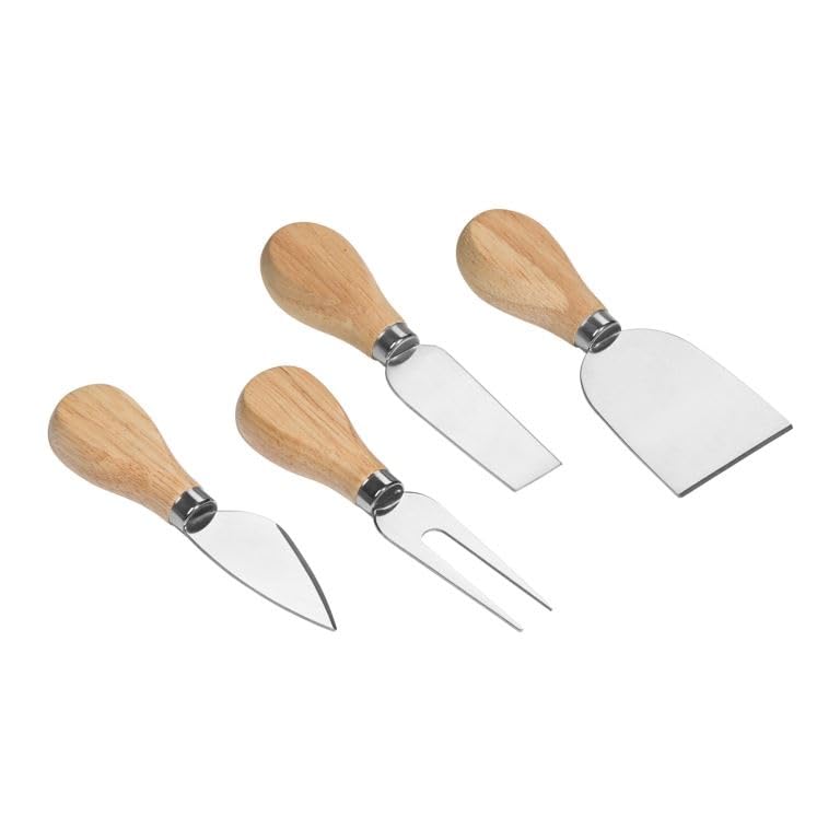 Tala Performance 4 Piece Cheese Knife Set - Wooden Handles & Stainless-Steel Bladed Cheese Knives, for Soft & Hard Cheese Gifts, Cheese Slicer, Cutter, Shaver & Fork