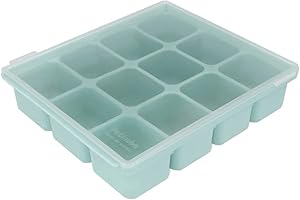 PETINUBE Baby Food Storage Silicone Cubes with Clip-On Lid Freezer Tray Baby Food Soups Purees Ice Easy and Safe Design Made in Korea (12 Ocean Blue)