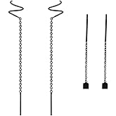 2 Pairs Minimalist Black Tassel Threader Dangle Earrings for Women - Punk Ear Climber Crawler Wrap Long Chain Ear Line Earrings (2 Pairs Black Chain)