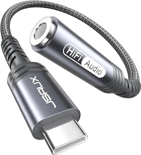 JSAUX USB C to 3.5mm Audio Jack Adapter, USBC Headphone Adapter, Type C to Aux Audio Dongle Cable with Hi-Fi DAC Chip for iPhone 17 Pro/Max/Plus iPhone 16&15 Series, Samsung S25 S24 S23, Pixel 6-Grey
