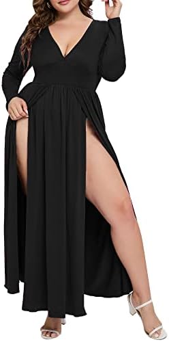 Amazon.com: SweatyRocks Women's Elegant Off Shoulder Double High Slit Long  Sleeve Dress A Line Maxi Dresses Brown X-Small : Clothing, Shoes & Jewelry