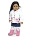 15 Inch Baby Doll Outfit, Pink Heart Print Tights, Denim Skirt and Casual Hooded Coat Fits 15 Inch and 18 Inch American Girl Dolls, 3 Piece Set of Doll Tights, Coat & Denim Skirt